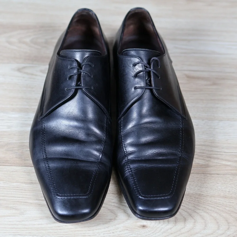 Bruno Magli Shoes Mens Size 11 Black Dress Derby Leather Apron Toe Made in Italy
